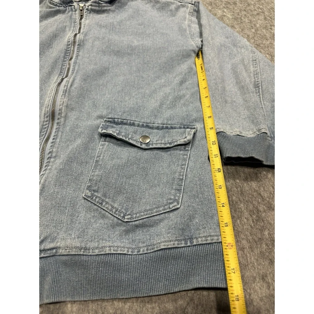 91 Cotton On Denim Blue Light Wash Hooded Full Zip Jean Jacket - Size 8 - Picture 9 of 11
